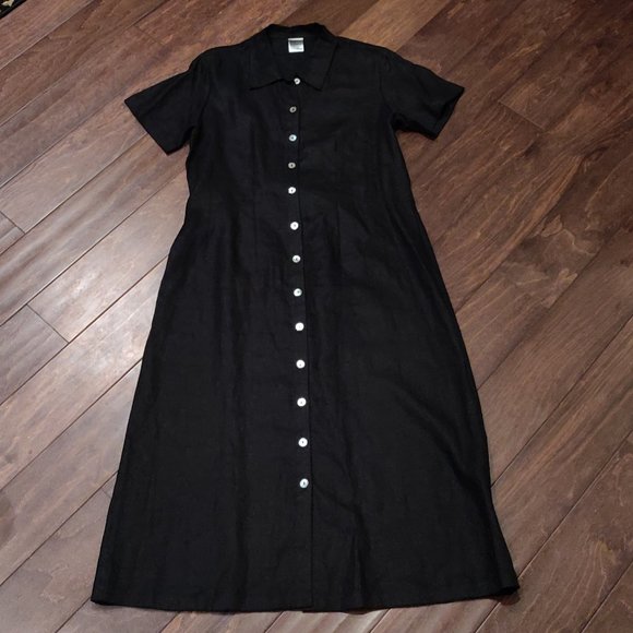 Norm Thompson Dresses & Skirts - Norm Thompson 100% Linen Maxi Shirt Dress Black SIZE PETITE MEDIUM